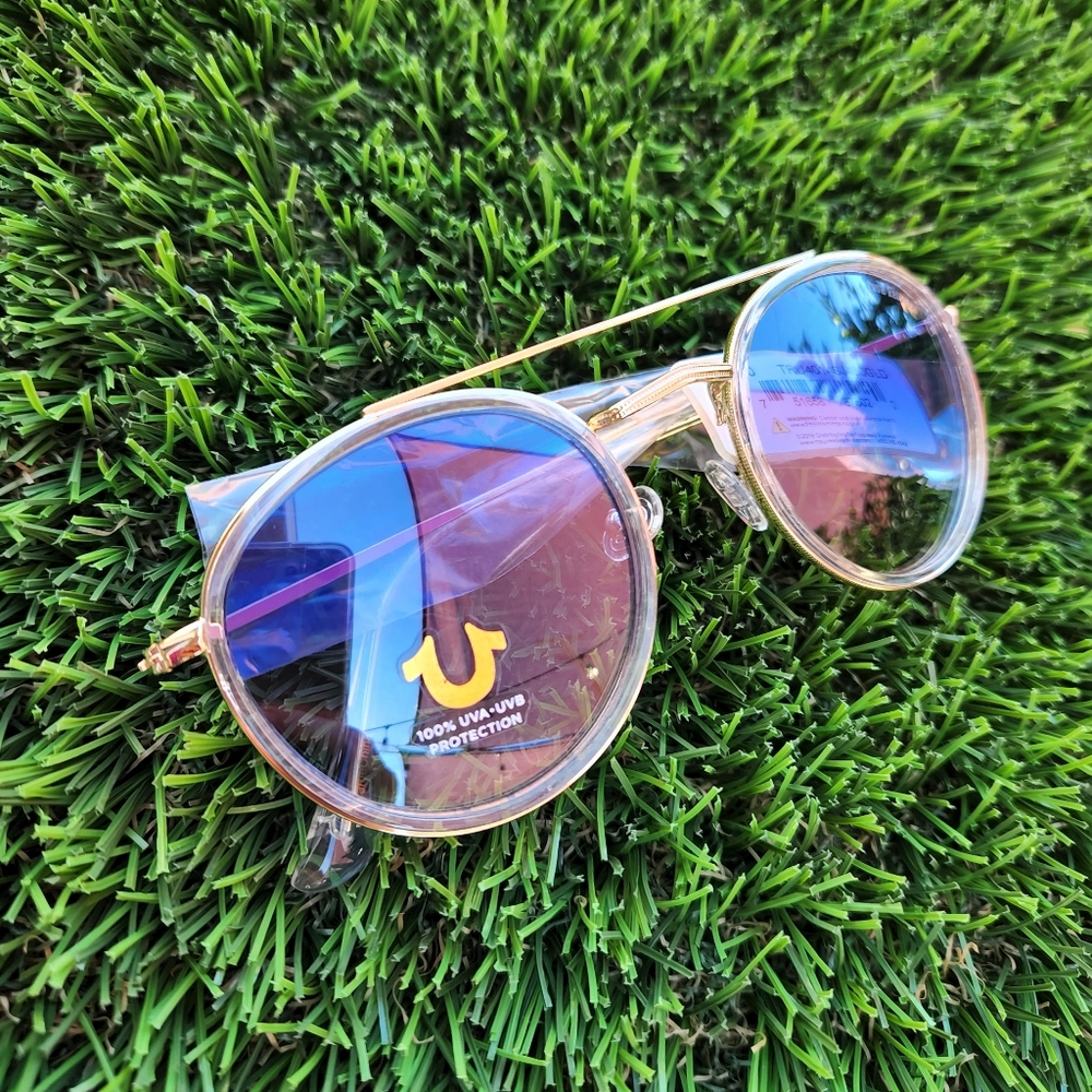 TRUE RELIGION Sunglasses Gold Frame Blue Round Shade